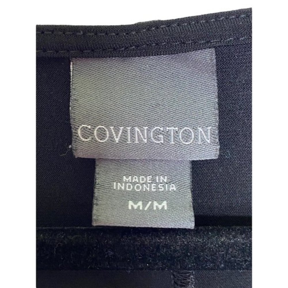 Covington Faux Wrap Dress Shiny Black Embellishment Little Black Cocktail Medium - Picture 6 of 9